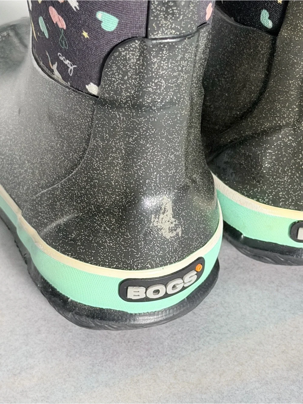 Bogs Kids Black & Mint Patterned Waterproof Rain Boots